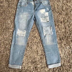 Boohoo Light Blue Distressed Boyfriend Jeans